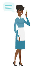 Image showing Young african cleaner with speech bubble.