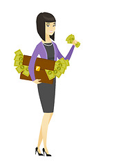 Image showing Business woman with briefcase full of money.