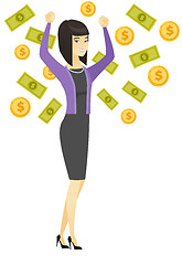 Image showing Happy busiess woman under money rain.