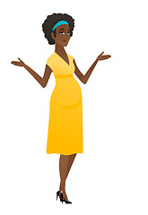 Image showing African confused pregnant woman with spread arms