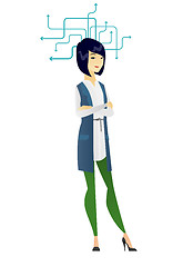 Image showing Young asian business woman thinking.