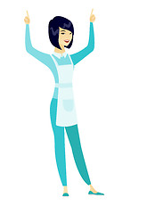 Image showing Cleaner standing with raised arms up.
