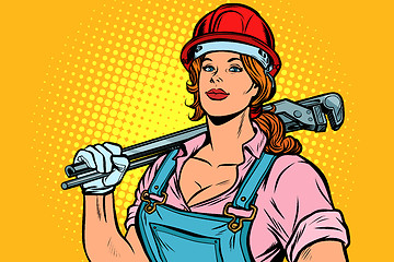 Image showing Pop art woman plumber mechanic with wrench