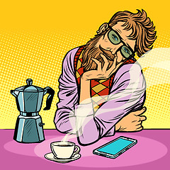 Image showing hipster man morning coffee