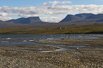 Image showing Landscape with Torneträsk lake and u-shaped valley Lapporten, N