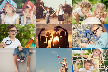 Image showing Happy children playing outdoors at the day time.