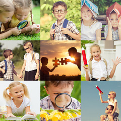 Image showing Happy children playing outdoors at the day time.