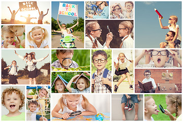 Image showing Happy children playing outdoors at the day time.