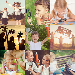 Image showing Happy children playing outdoors at the day time.