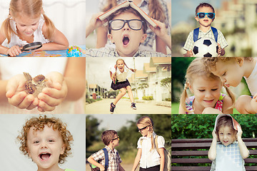 Image showing Happy children playing outdoors at the day time.