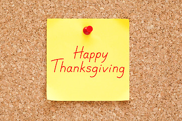 Image showing Happy Thanksgiving Handwritten On Sticky Note