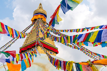 Image showing Boudhanath Stupa and prayer flags in Kathmandu