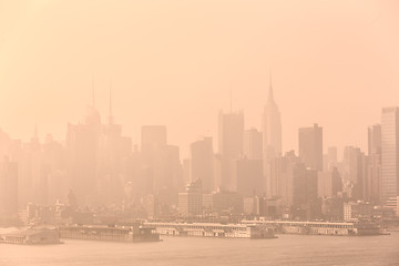 Image showing New York City midtown Manhattan skyline panorama view from Boulevard East Old Glory Park over Hudson River.