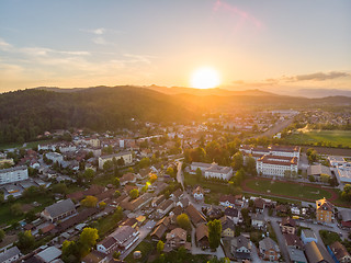 Image showing Aerial view Sentvid District of Ljubljana, capital of Slovenia at sunset.