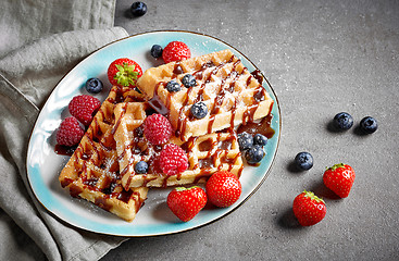 Image showing plate of waffles