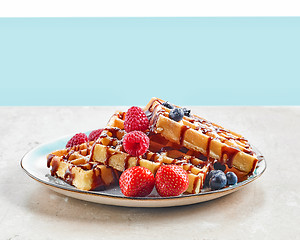 Image showing plate of waffles