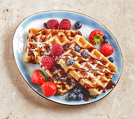 Image showing plate of waffles