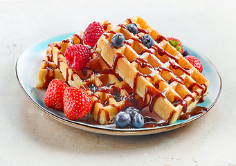 Image showing plate of waffles