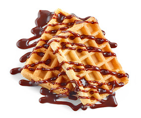 Image showing waffles with chocolate sauce