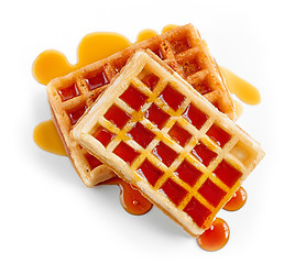 Image showing waffles with caramel sauce