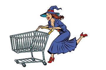 Image showing Halloween witch. isolate on white background. shopping cart trol
