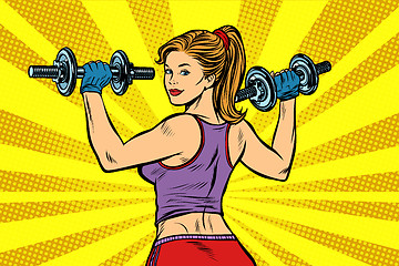 Image showing Pop art Sporty woman with dumbbells