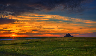 Image showing Sunset at Mont Saint Michel Abbey