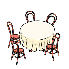 Image showing Round dining table and chairs around