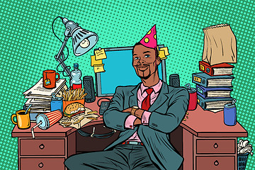 Image showing pop art African businessman birthday, working place