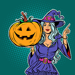 Image showing witch with Halloween pumpkin