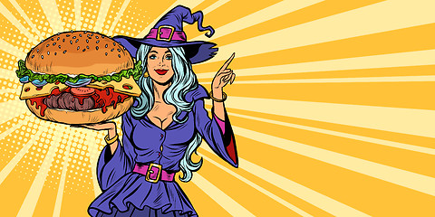 Image showing Halloween witch presents holiday burger