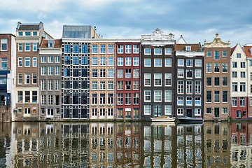 Image showing Amsterdam canal Damrak with houses, Netherlands