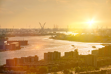 Image showing View of Rotterdam port and Nieuwe Maas river 