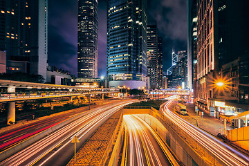 Image showing Street traffic in Hong Kong at night