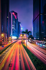 Image showing Street traffic in Hong Kong at night