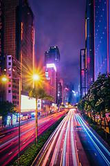 Image showing Street traffic in Hong Kong at night