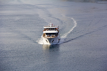 Image showing Small cruise ship sailing across the Adriatic Sea - Air photogra