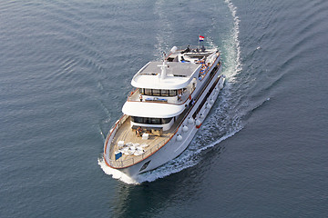 Image showing Small cruise ship sailing across the Adriatic Sea - Air photogra