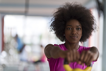 Image showing woman working out in a crossfit gym with dumbbells