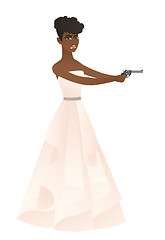 Image showing Bride in a white wedding dress holding a handgun.