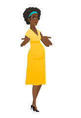 Image showing Confused pregnant woman shrugging shoulders.