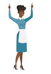 Image showing Cleaner standing with raised arms up.