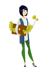 Image showing Business woman with briefcase full of money.