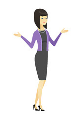 Image showing Asian confused business woman with spread arms