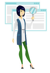 Image showing Asian business woman with magnifying glass.