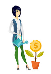 Image showing Woman watering money flower vector illustration.