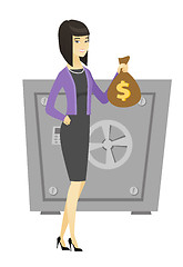 Image showing Asian business woman holding a money bag.