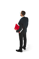 Image showing Full body portrait of businessman with folder on white