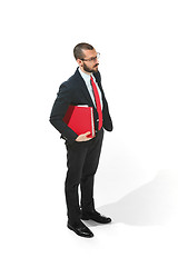 Image showing Full body portrait of businessman with folder on white