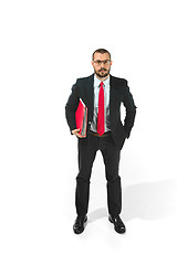 Image showing Full body portrait of businessman with folder on white